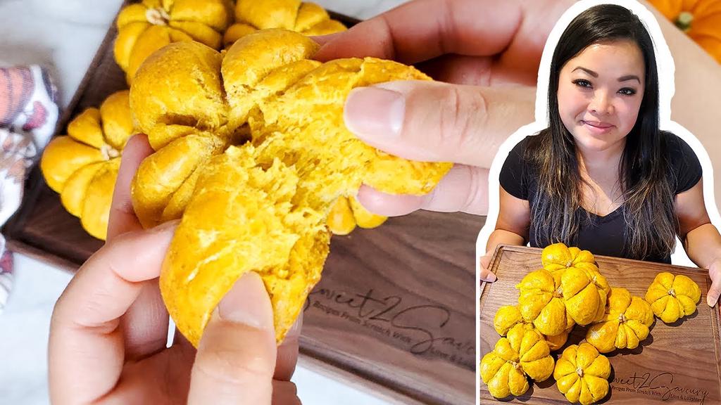 'Video thumbnail for How to make Soft, Fluffy Pumpkin shaped bread with Pumpkin Purée & Spice. Perfect for Fall!'