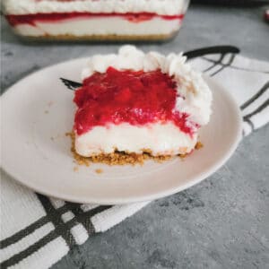strawberry cheesecake on a plate ready to be served