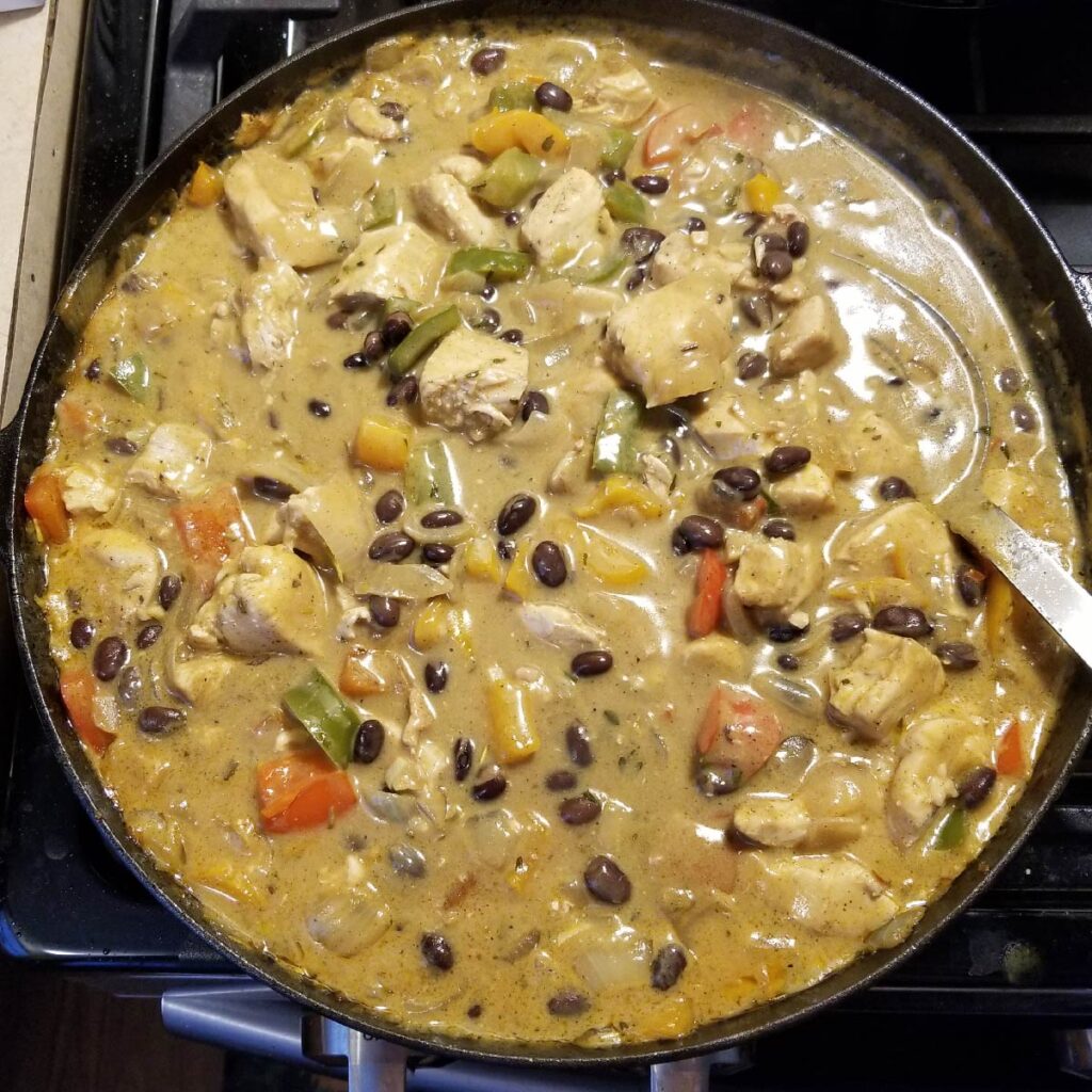 Chicken chili in the cast iron pan