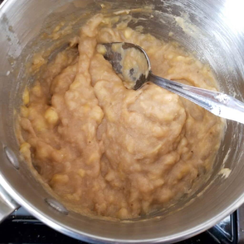 Banana cream mixture showing lumps and the right consistency
