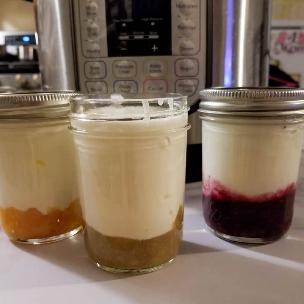 jars with yogurt in them and fruit on the bottom