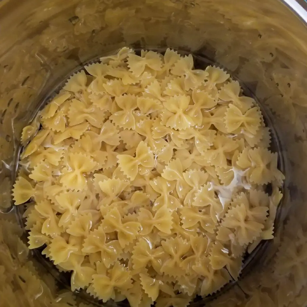 Pasta in water before cooking on high pressure