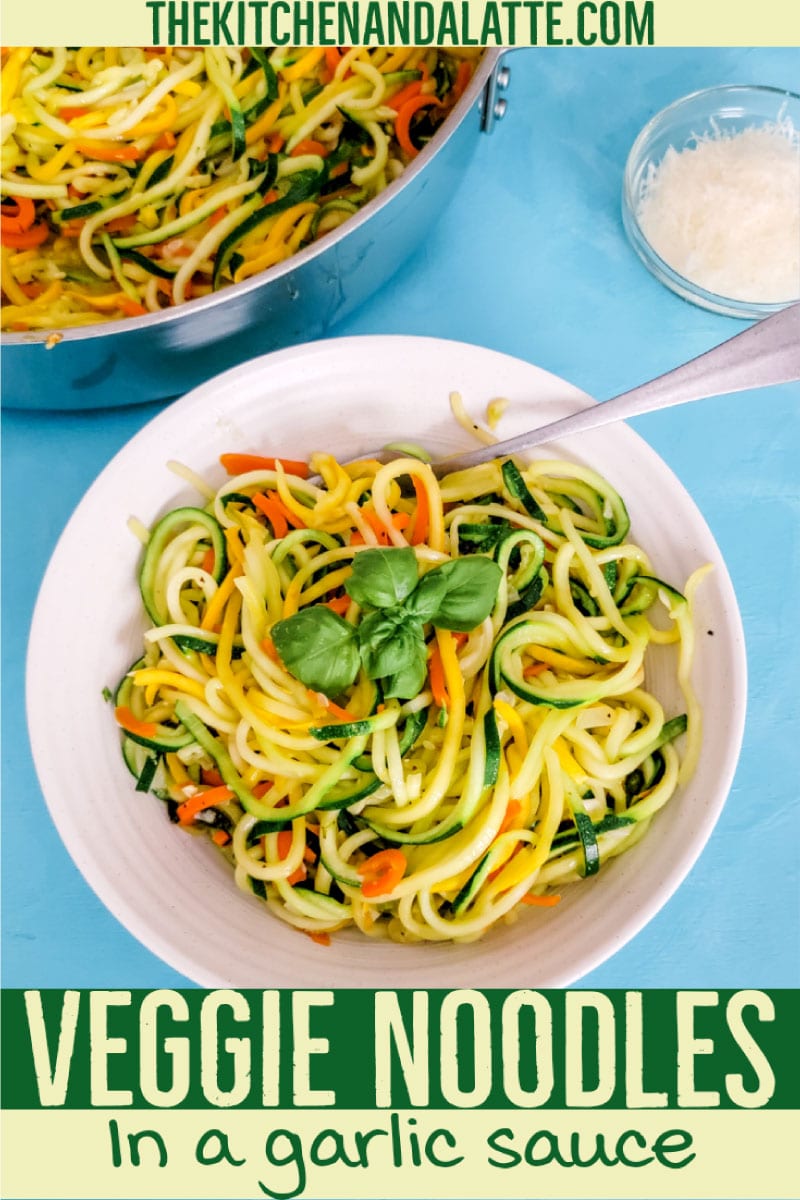 Veggie noodles in a garlic sauce - Pinterest graphic