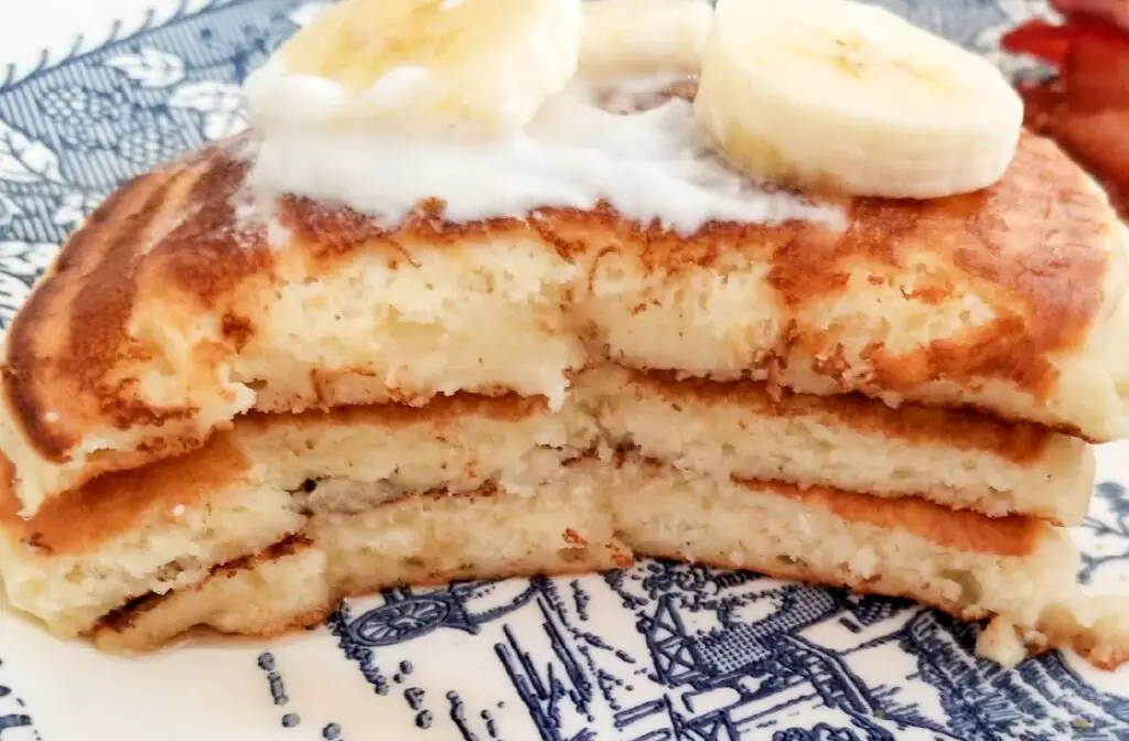 Yogurt pancakes cut in half to see the texture of the inside