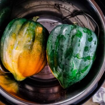 2 acorn squash in the Instant Pot ready to cook