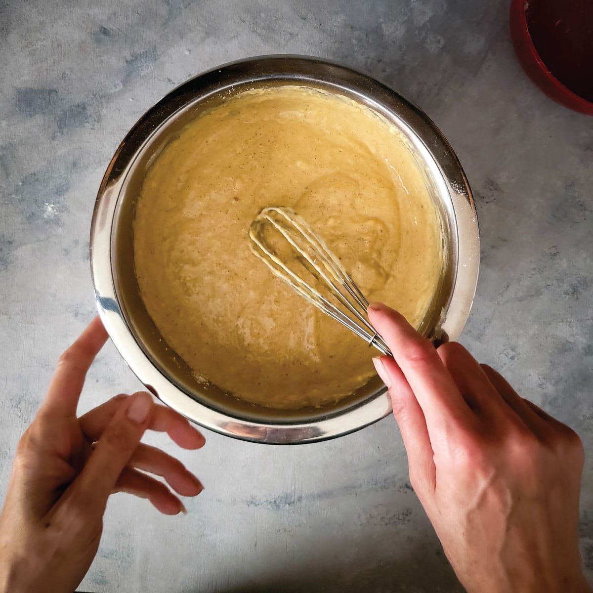 The batter in a bowl to show the thicker consistency.