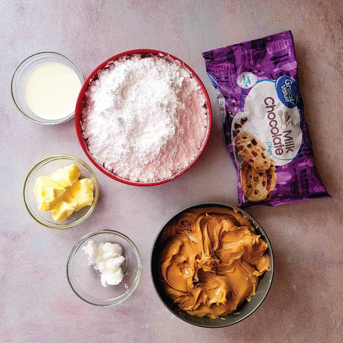 Ingredients prepped for making peanut butter eggs.