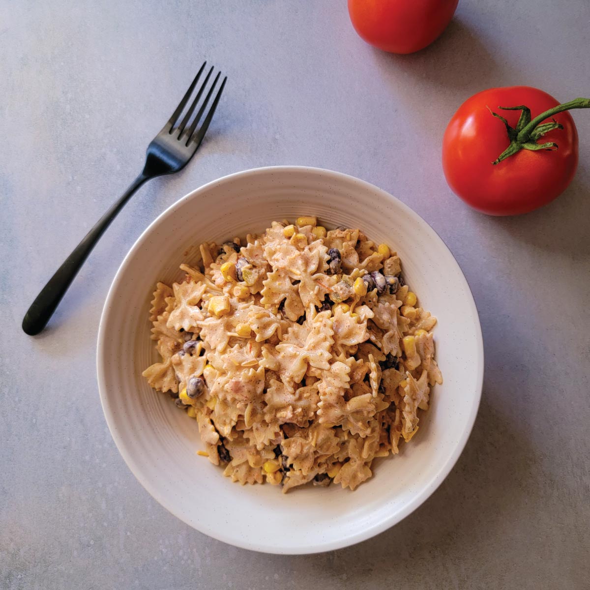 Taco pasta salad in a serving bowl ready to eat.