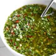 Chimichurri sauce prepped in a bowl ready to use.