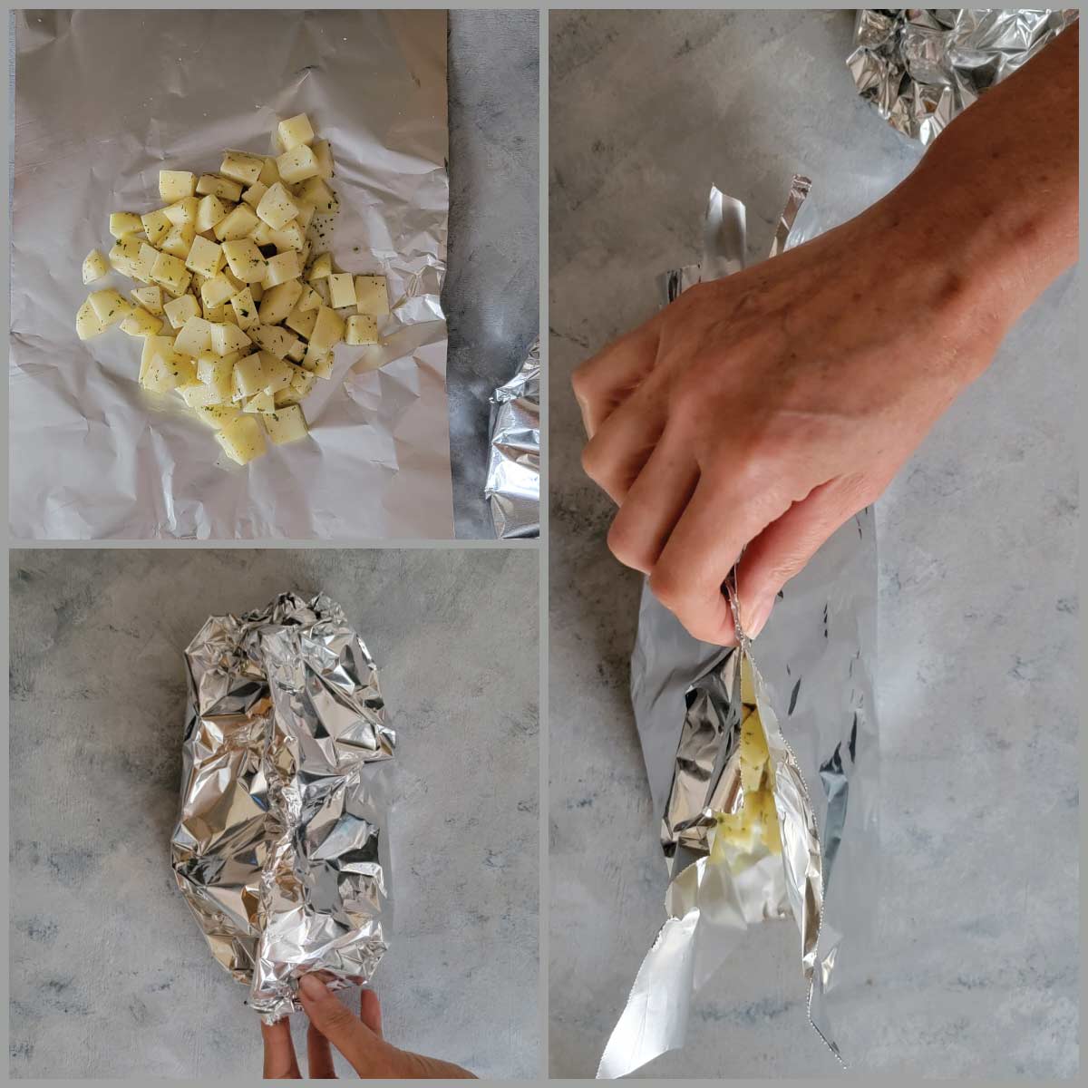 Steps to folding the foil packets.