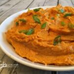 spiced sweet potatoes in a serving dish ready to serve.
