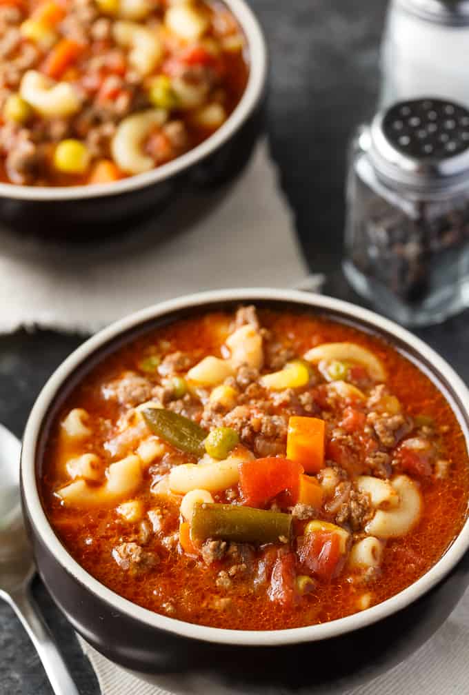 busy day soup in a serving bowl ready to eat.