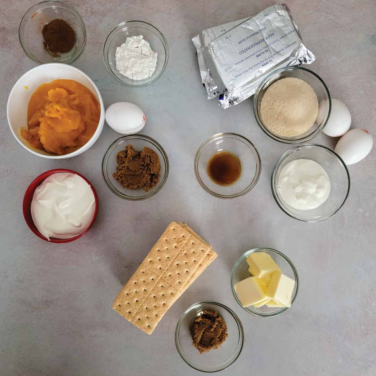 Ingredients prepped for the pumpkin cheesecake.