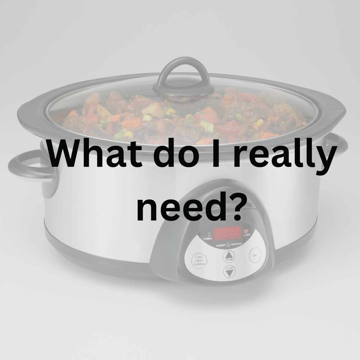What do I really need? 7 quart stainless steel slow cooker with food inside and the lid on.