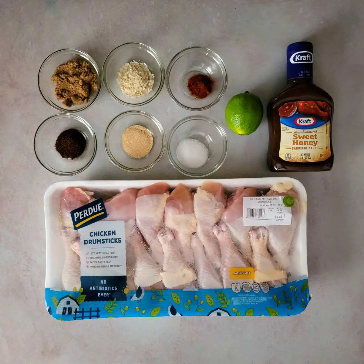 Ingredients prepped for making the BBQ chicken legs.