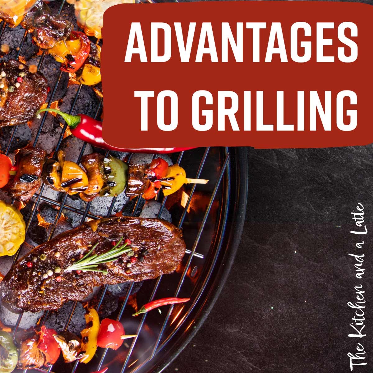 Advantages to grilling. Kebabs and steaks cooking on a charcoal grill.