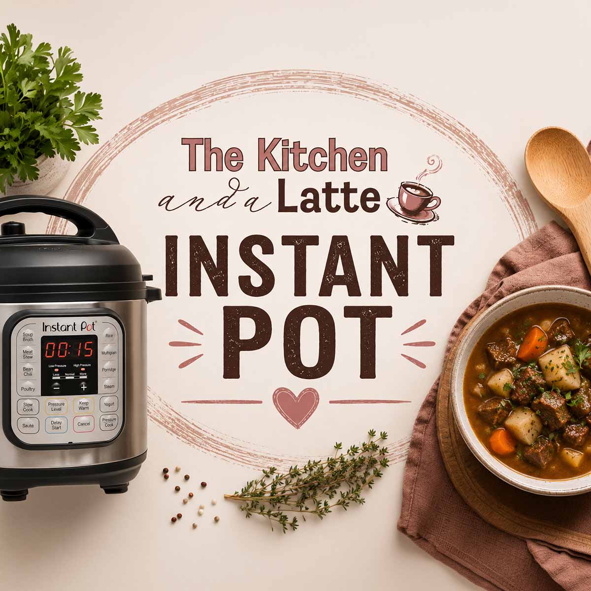 The Kitchen and a Latte Instant Pot graphic for questions.