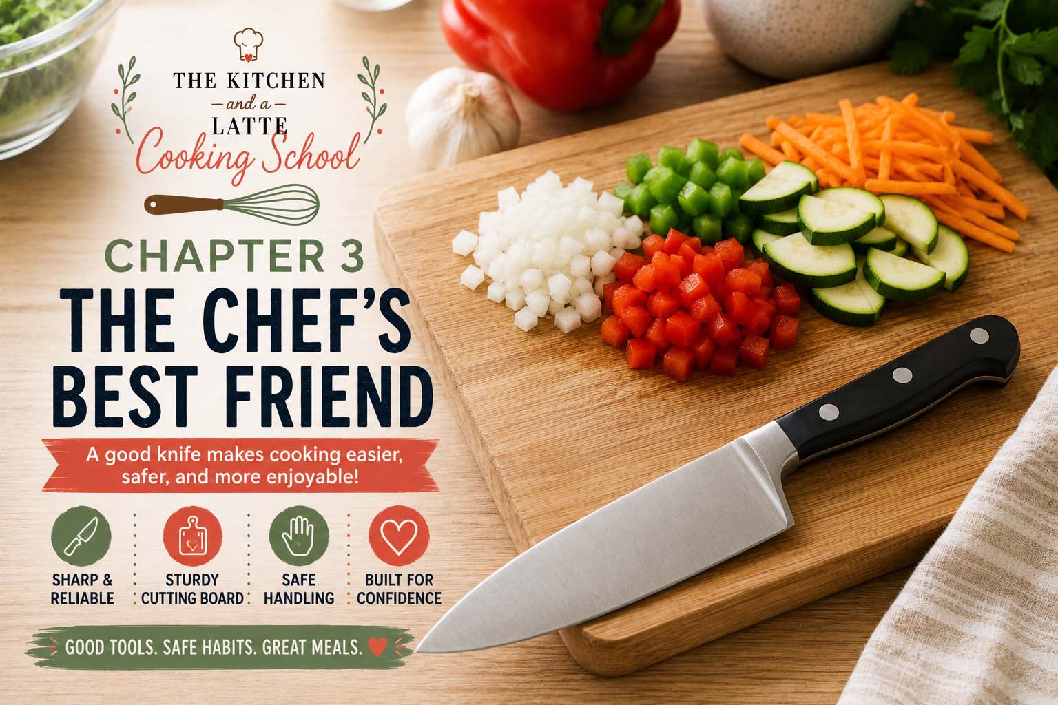 Chapter 3 - the chef's best friend. A good knife makes cooking easier, safer and more enjoyable. Good tools, safe habits, great meals.